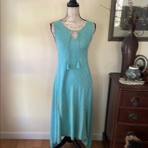 Elegant turquoise jacquard knit dress